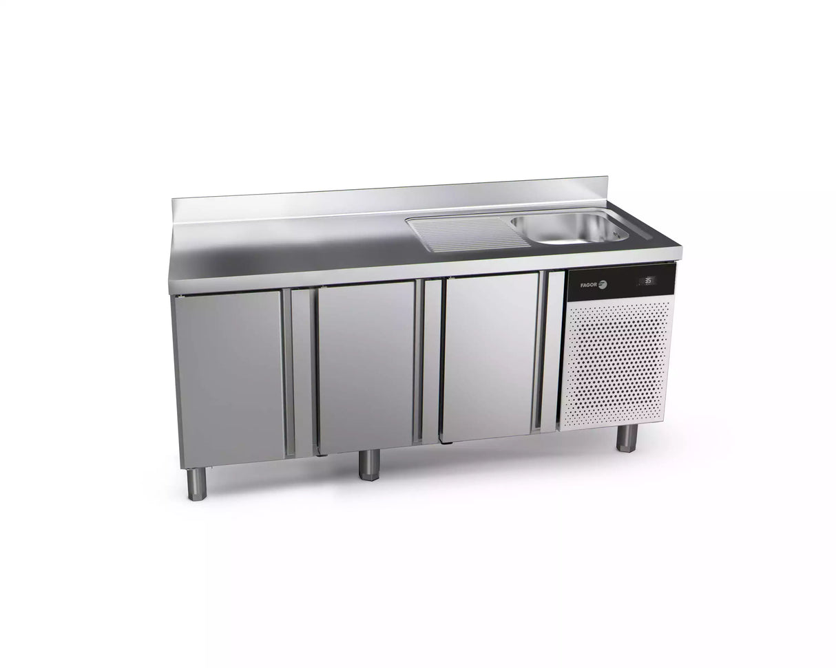 Table réfrigérée positive avec évier FAGOR 3 portes - gamme 700 - 428 litres
