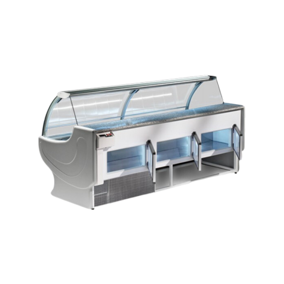 Vitrine réfrigérée statique ou ventilée avec réserve - Prof : 1140mm - +2/+8°C - NEPAL