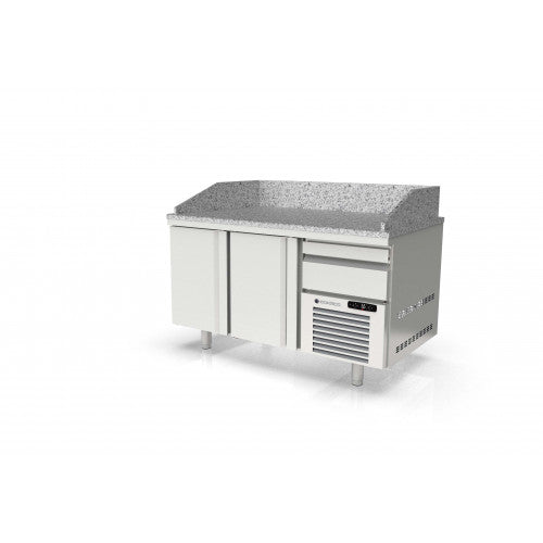 Pizza cabinet 800 refrigerated positive 0/+8°C TOP range - 2 doors + drawers - 1565x800x850mm